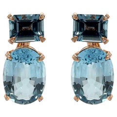 Diana M. Custom Made 18kt Rose Gold Royal Blue Topaz & Diamond Dangle Earrings