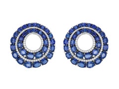 Diana M. 18kt Gold Blue Ceylon Sapphire 33.10 cts. 2.30 cts. Diamond Earrings
