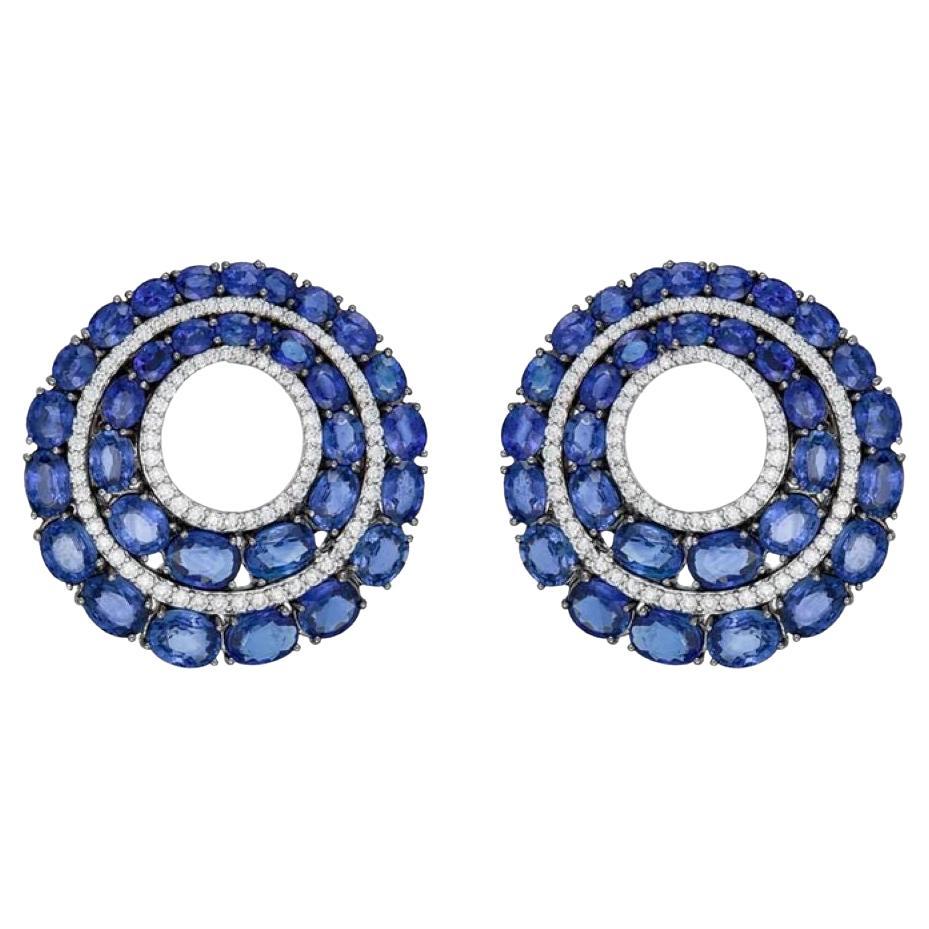 Diana M. 18kt Gold Blue Ceylon Sapphire 33.10 cts. 2.30 cts. Diamond Earrings