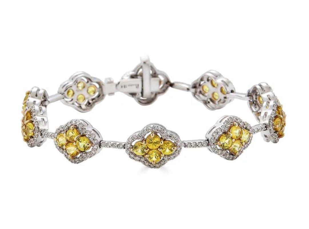 Round Cut Diana M. Custom Made 18kt White Gold Natural Yellow Sapphire & Diamond Bracelet: For Sale