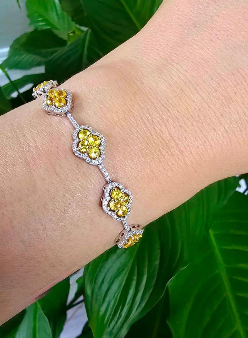 Women's or Men's Diana M. Custom Made 18kt White Gold Natural Yellow Sapphire & Diamond Bracelet: For Sale