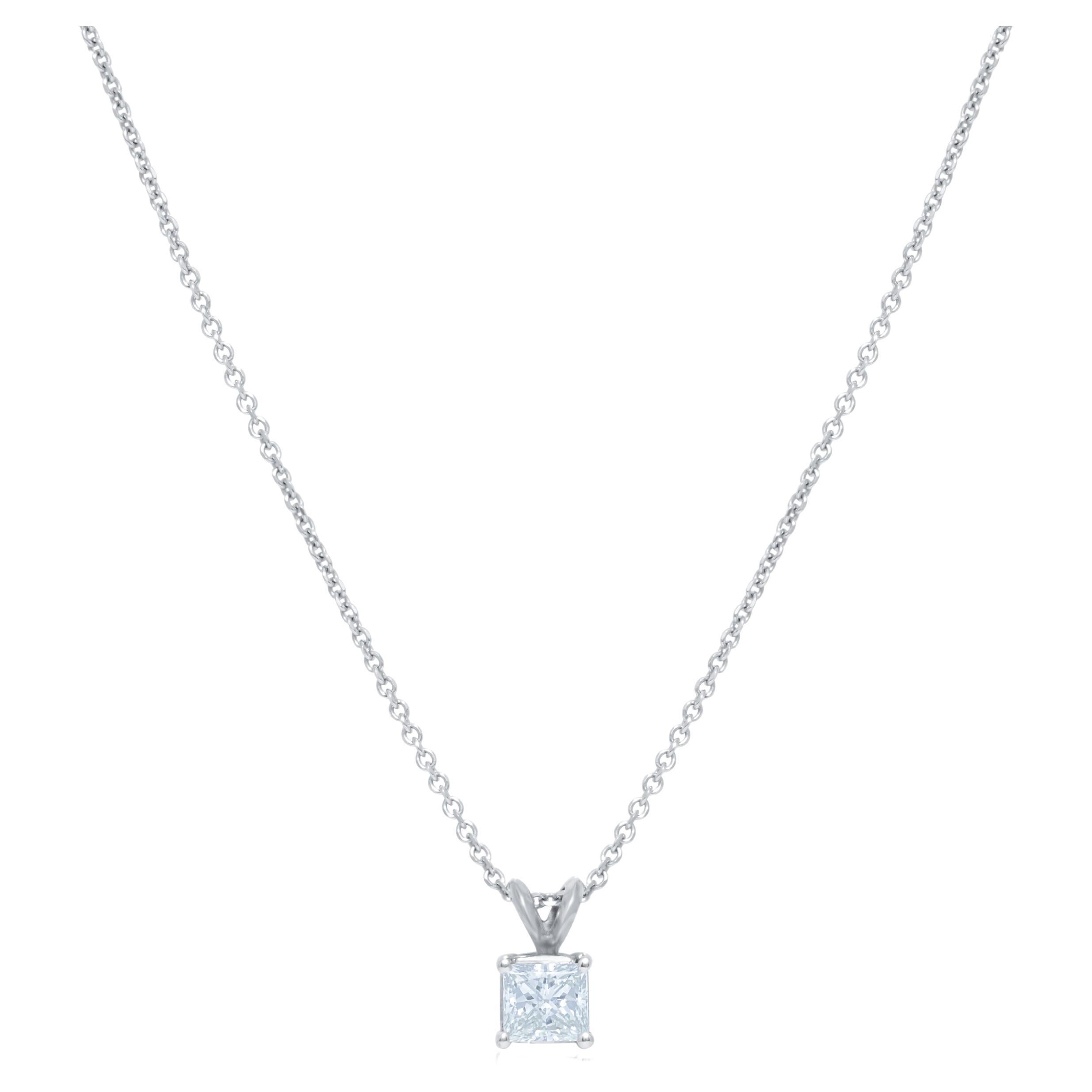 Diana M. Ciondolo personalizzato con taglio a principessa in oro bianco 14K
