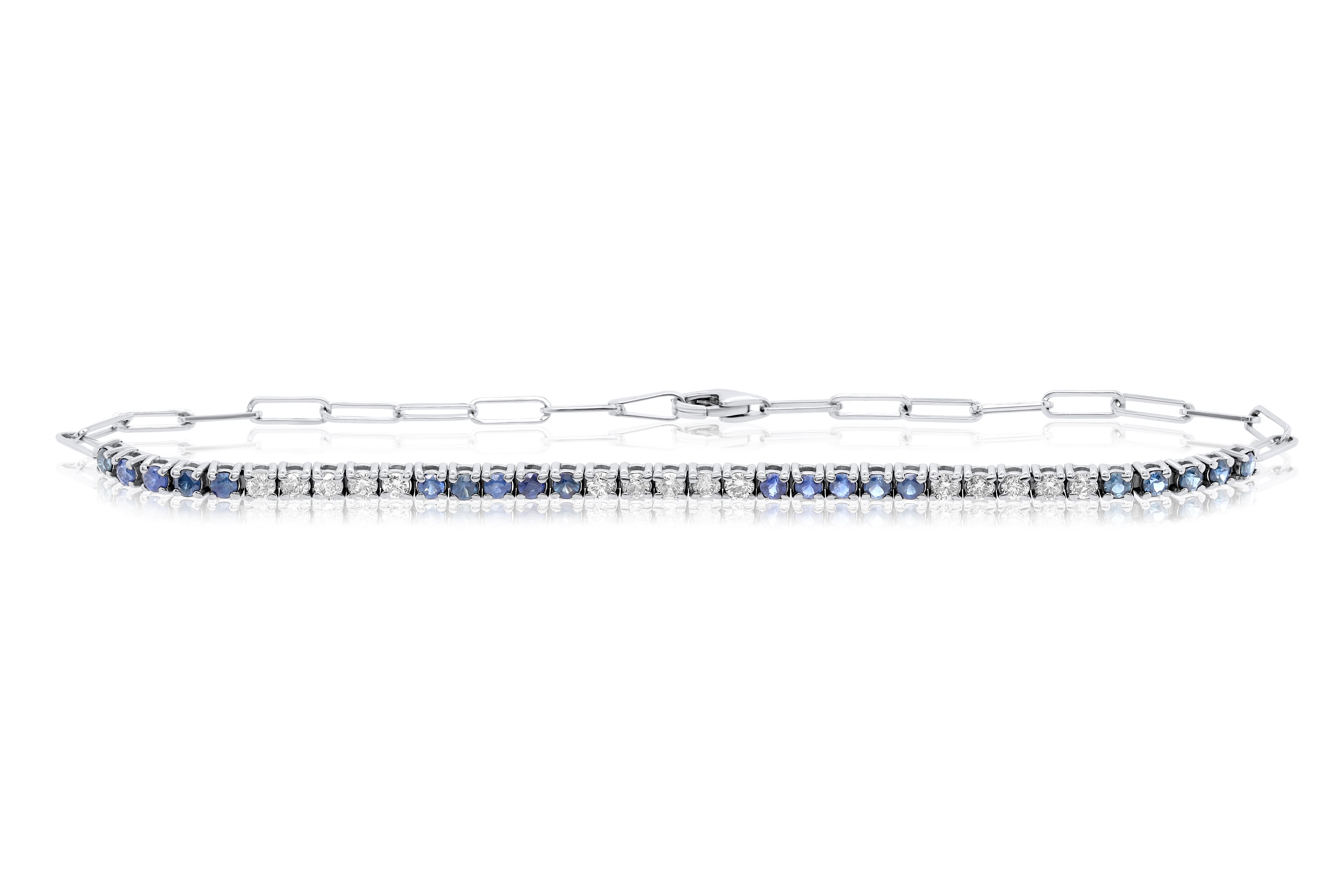 Round Cut Diana M. Custom Sapphire Diamond Fashion Bracelet 14K White Gold For Sale