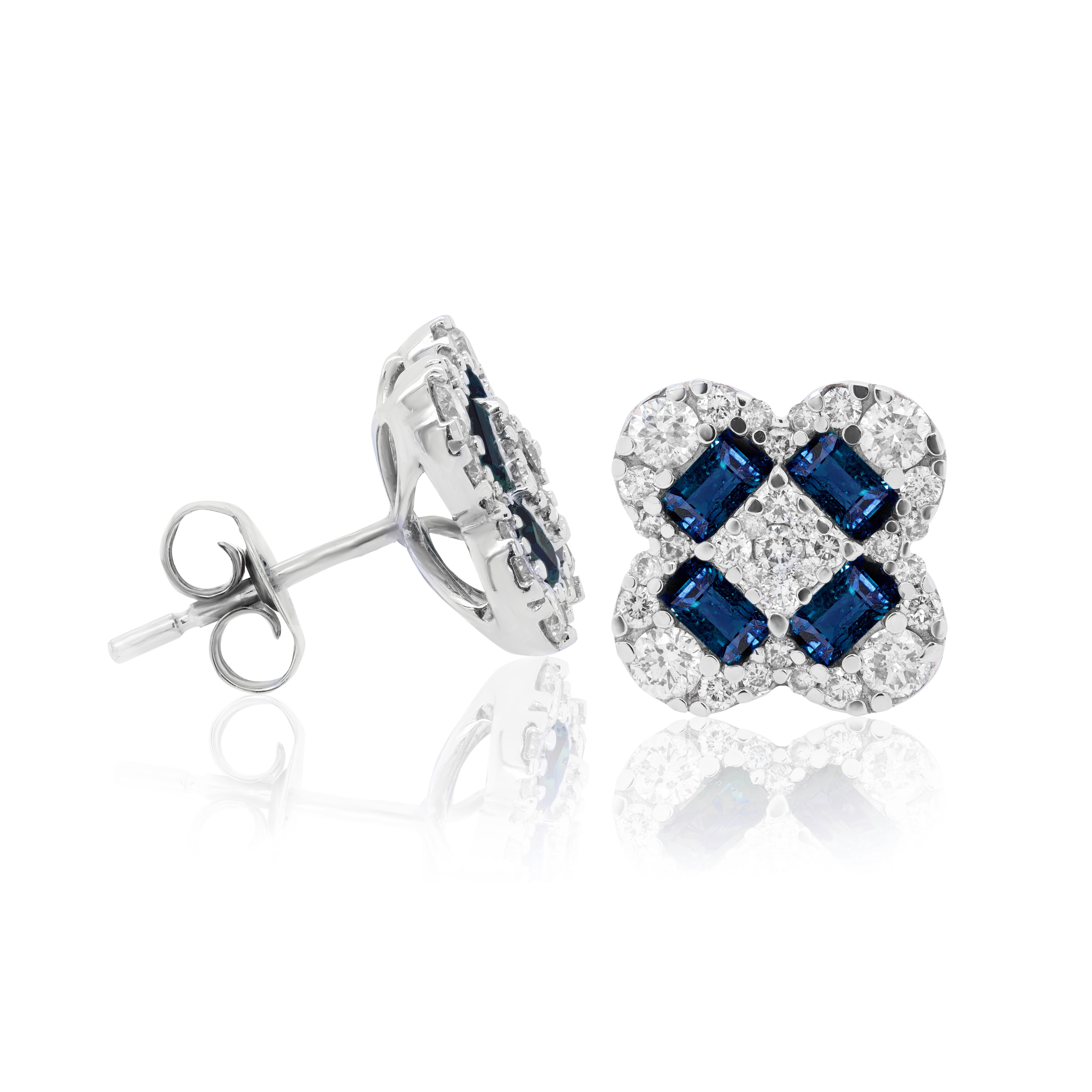 14kt white gold 0.62 cts sapphire and 0.77 cts diamonds stud earrings (FG SI)