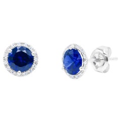 Diana M. Custom Sapphire Diamond Stud Earrings 18K White Gold
