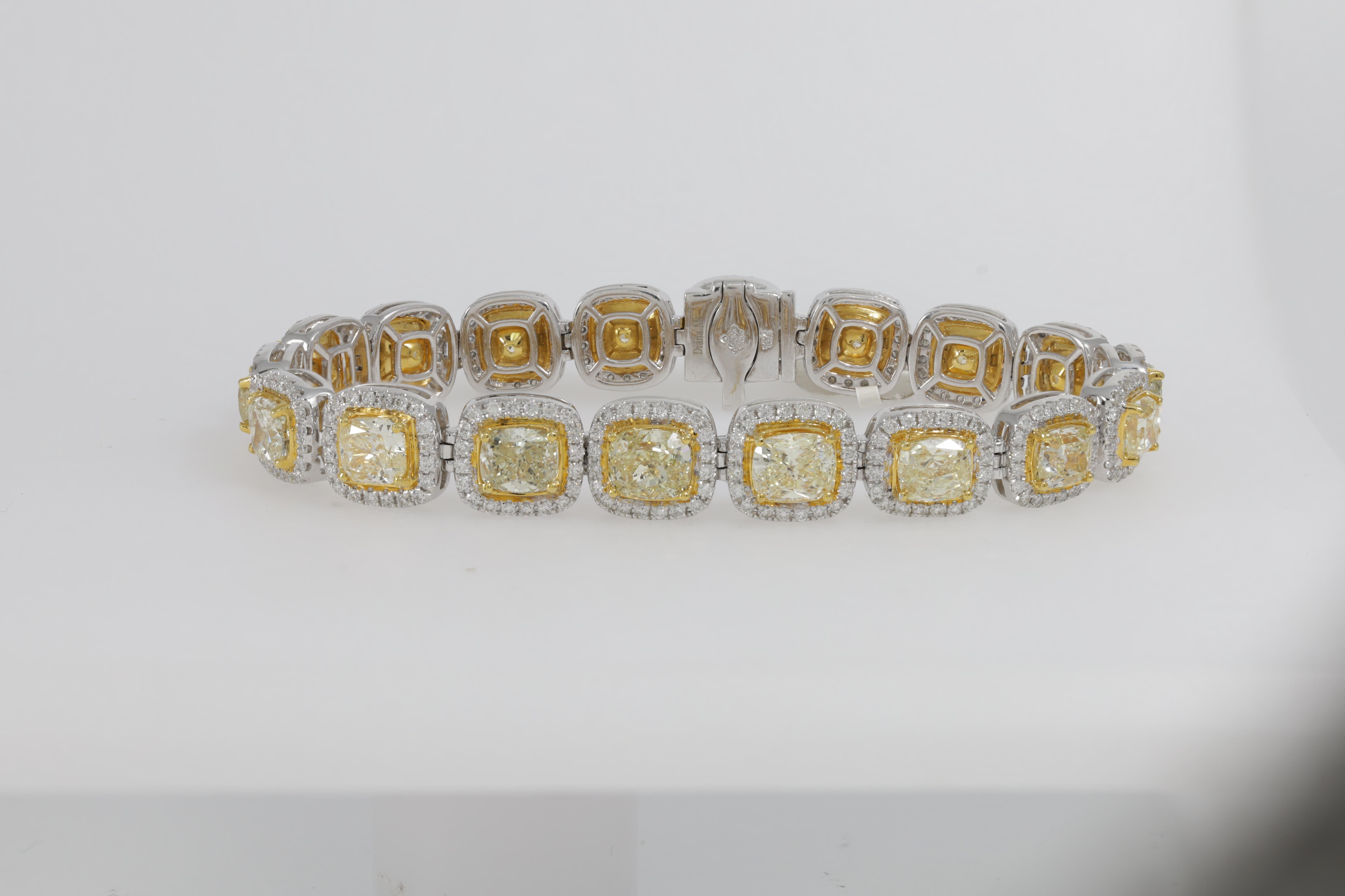 Modern Diana M. Diamond fashion braclet featuring 21.20cts of custion cut fancy yellows For Sale