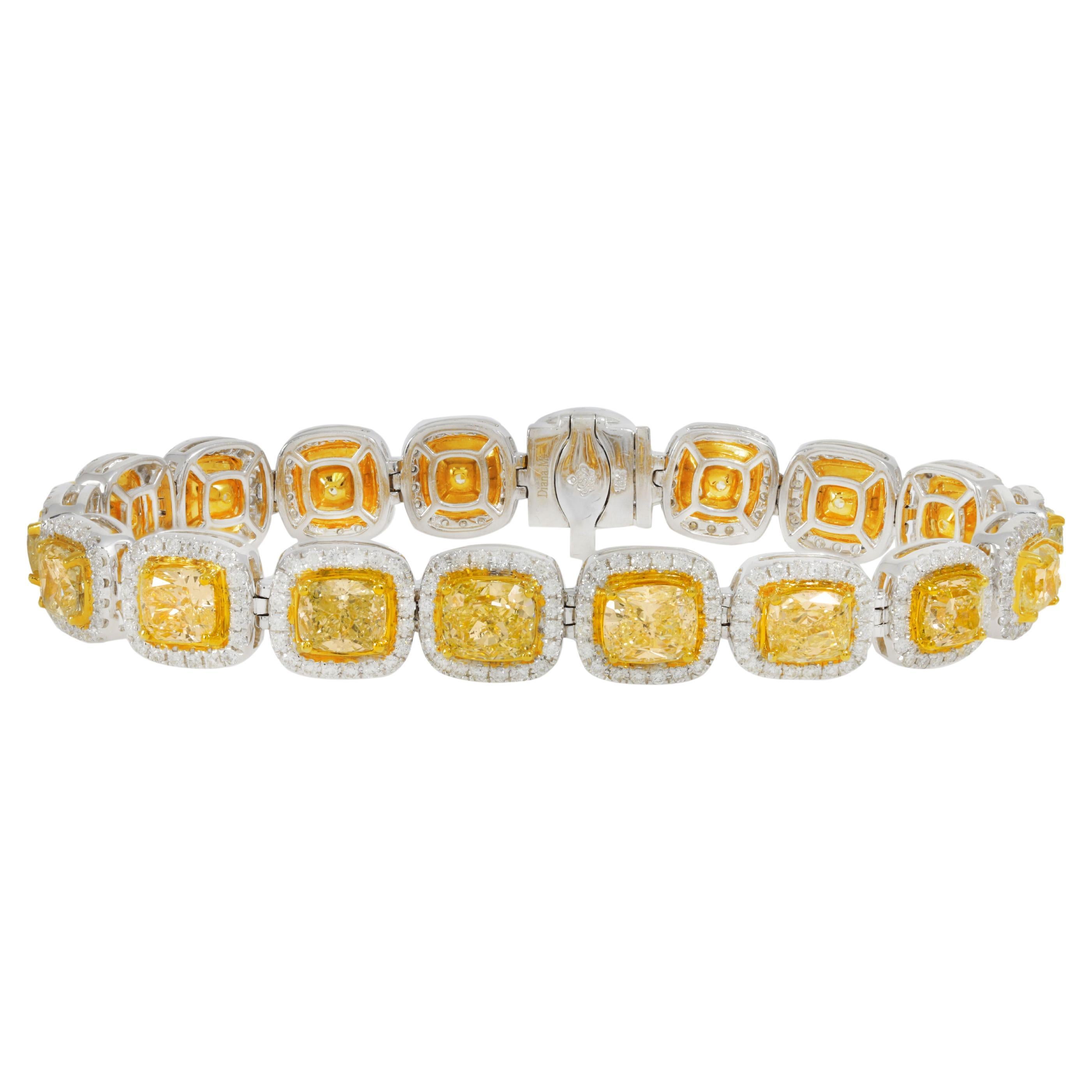 Diana M. Diamond fashion braclet featuring 21.20cts of custion cut fancy yellows For Sale