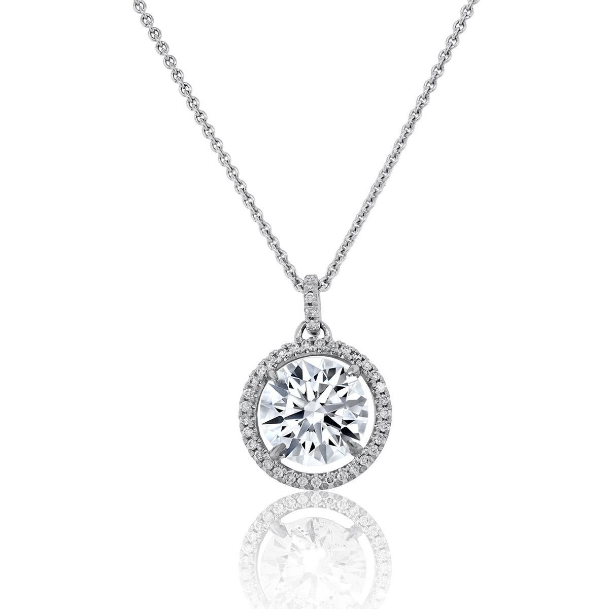 18KT WHITE GOLD DIAMOND PENDANT WITH CENTER 2.16CT ROUND J SI DIAMOND SET IN DIAMOND BEZEL SETTING WITH .25CT DIAMONDS IN HALO AND WHITE GOLD CHAIN.
Diana M. is a leading supplier of top-quality fine jewelry for over 35 years.
Diana M is one-stop