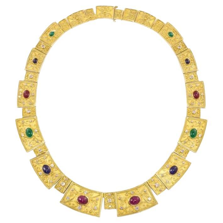 Diana M. Egyption Mehrfarbige Halskette aus 18 Karat Gelbgold mit Diamanten