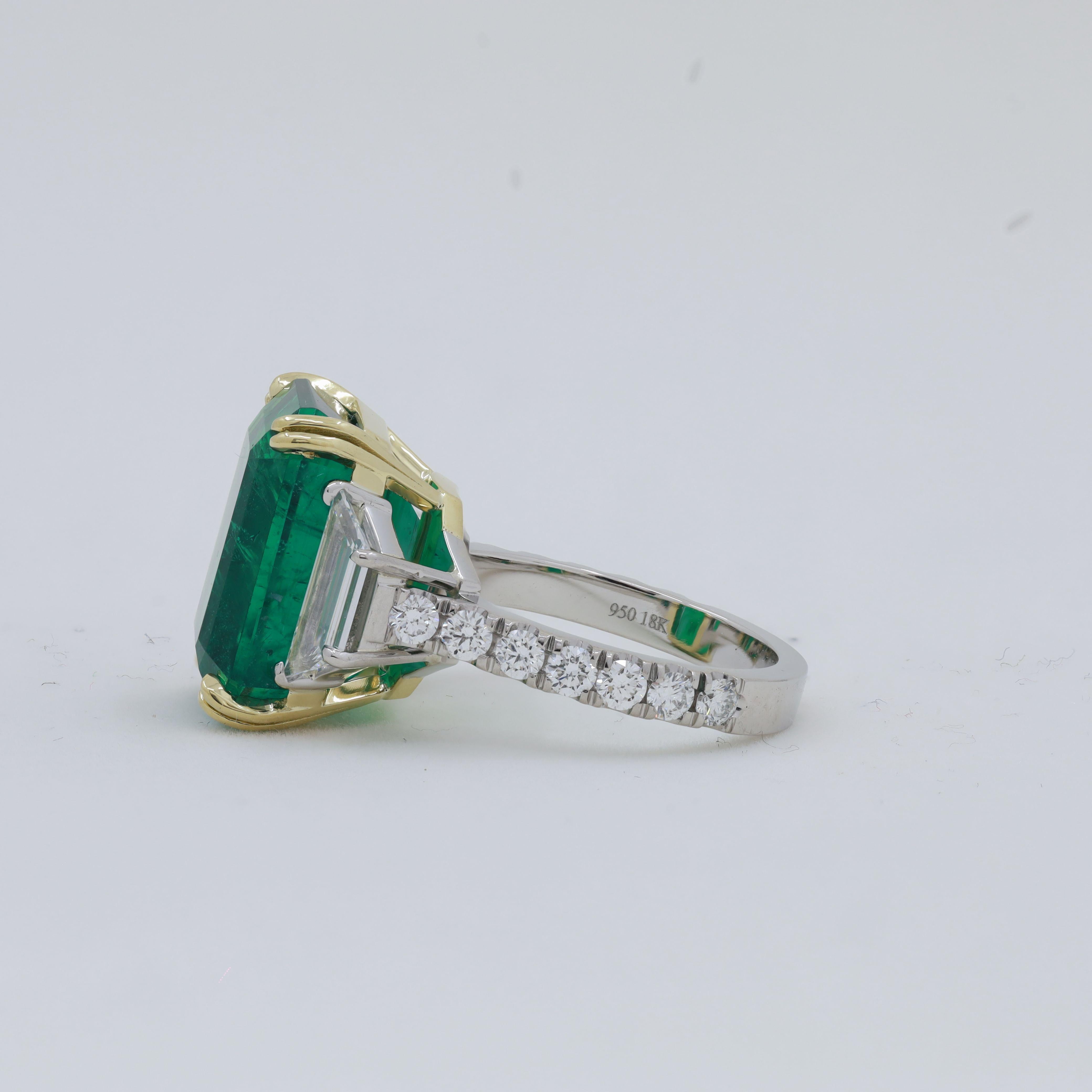 Modern Diana M. Emerald Diamond ring 12.53ct Emerald with 1.60cts of diamonds Platinum  For Sale