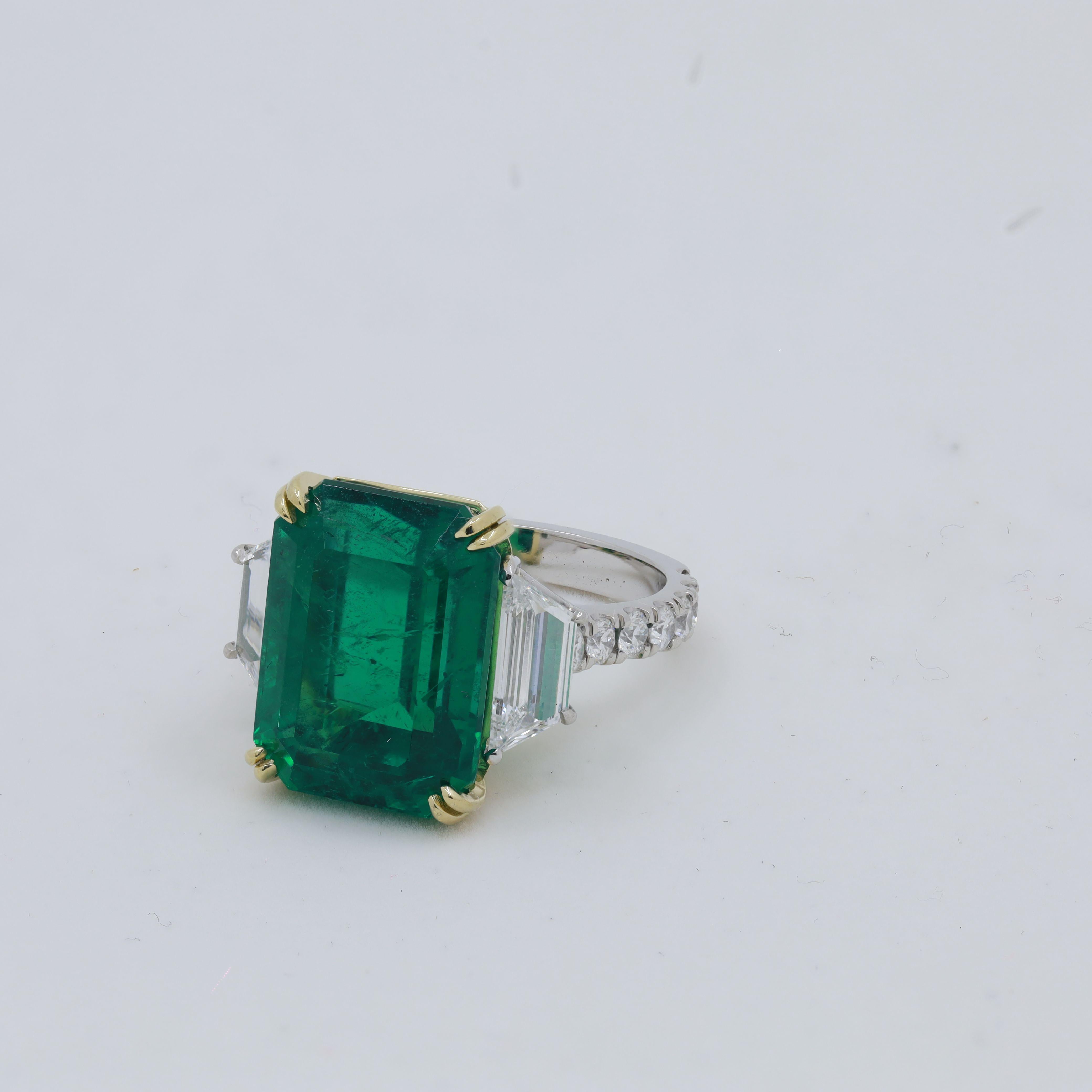 Emerald Cut Diana M. Emerald Diamond ring 12.53ct Emerald with 1.60cts of diamonds Platinum  For Sale
