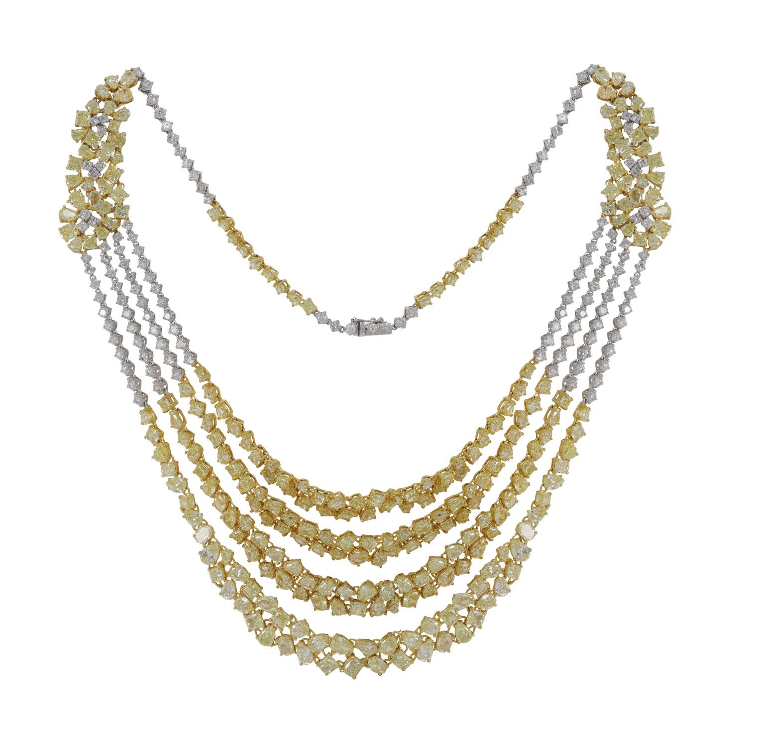 Modern Diana M. Fancy Yellow Diamond Necklace Feturing 49.73ct of diamond cascading  For Sale