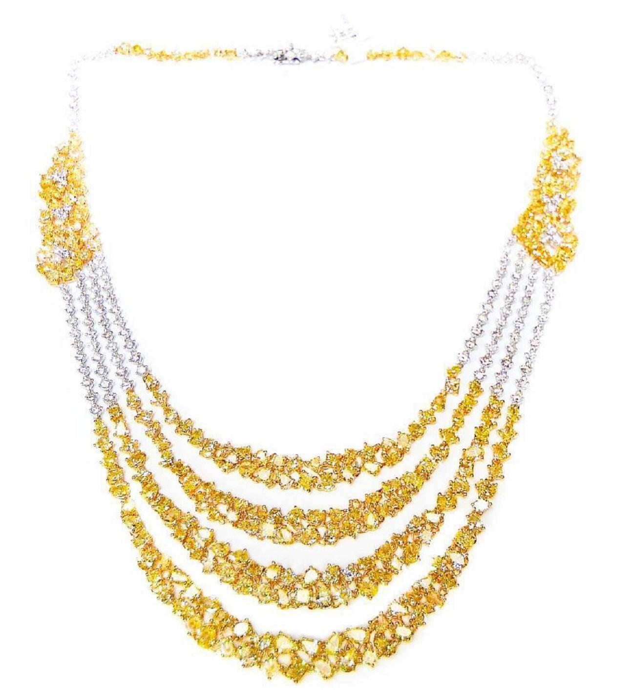 Mixed Cut Diana M. Fancy Yellow Diamond Necklace Feturing 49.73ct of diamond cascading  For Sale