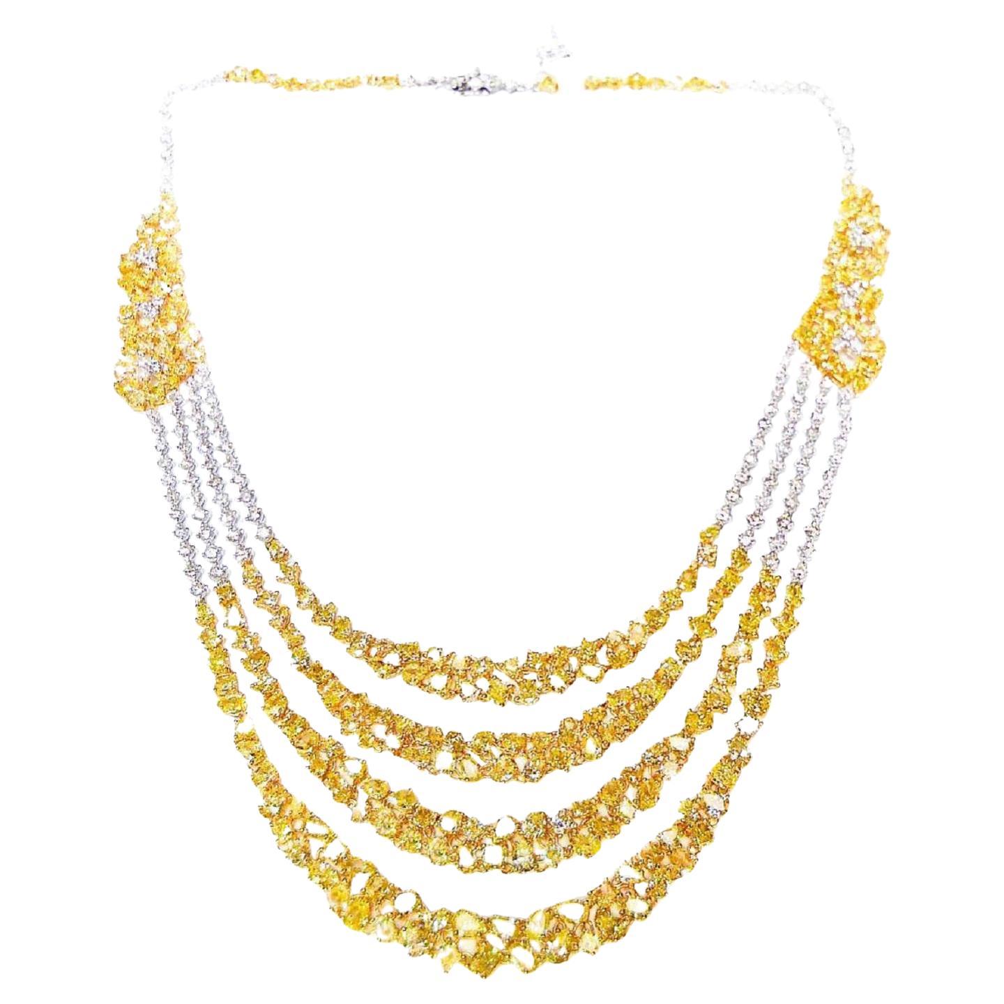 Diana M. Fancy Yellow Diamond Necklace Feturing 49.73ct of diamond cascading  For Sale