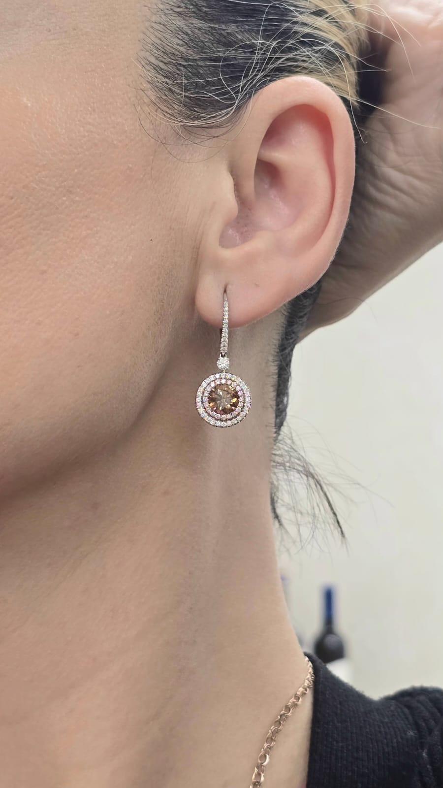 Round Cut Diana M. Fine Jewelry 18k Two-Tone 4.02 Ct. tw. Diamond Earrings For Sale