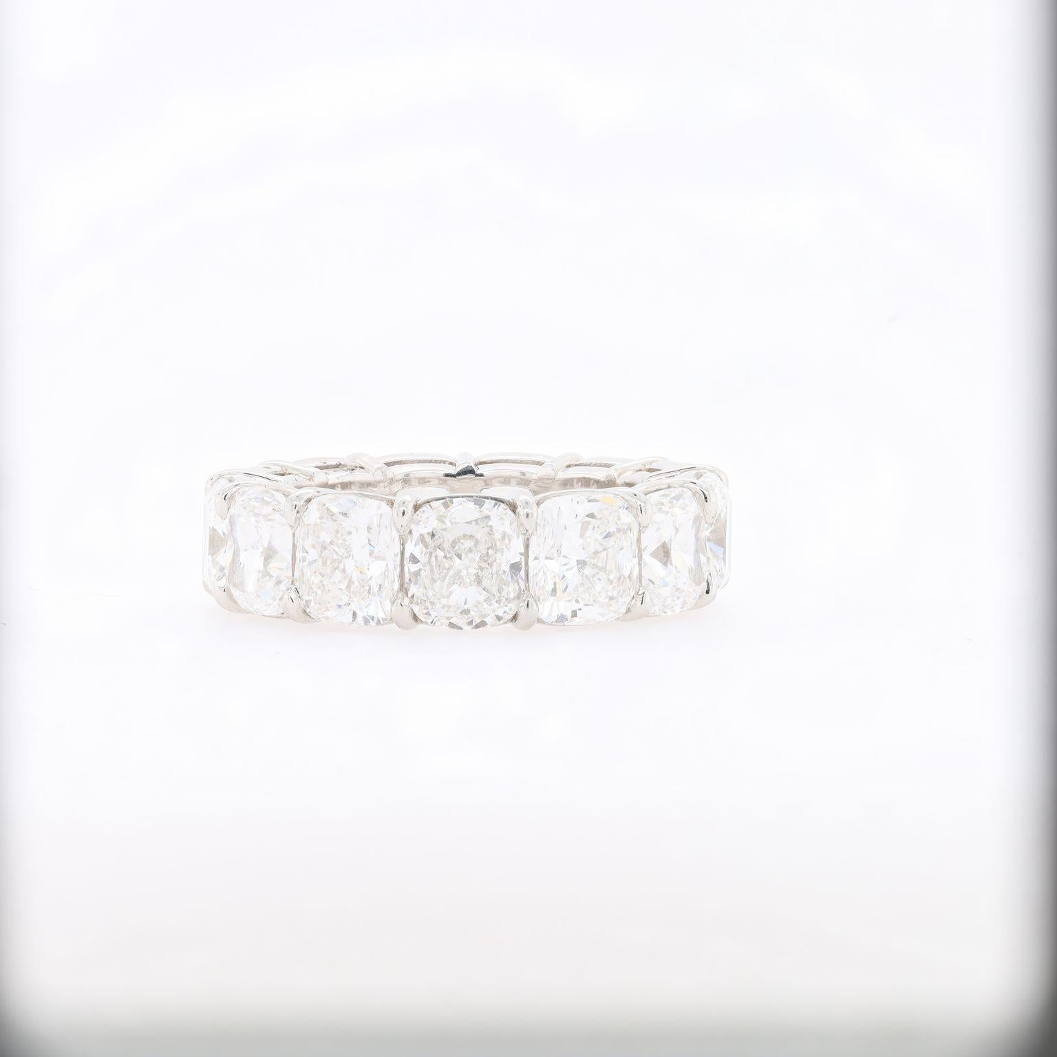 Cushion cut diamond eternity (all the way around) band, featuring 13 GIA certified cushion cut diamonds ranging from D,E,F in color and VS in clarity - total weight is 13.27 carats 