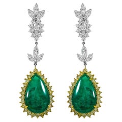 Diana M. GIA Certified 14.05 Carat Pear Shaped Emerald and Diamond Earrings
