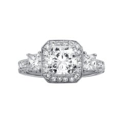 Diana M GIA Certified 2.42 Ct Diamond Halo Filigree Engagement Ring