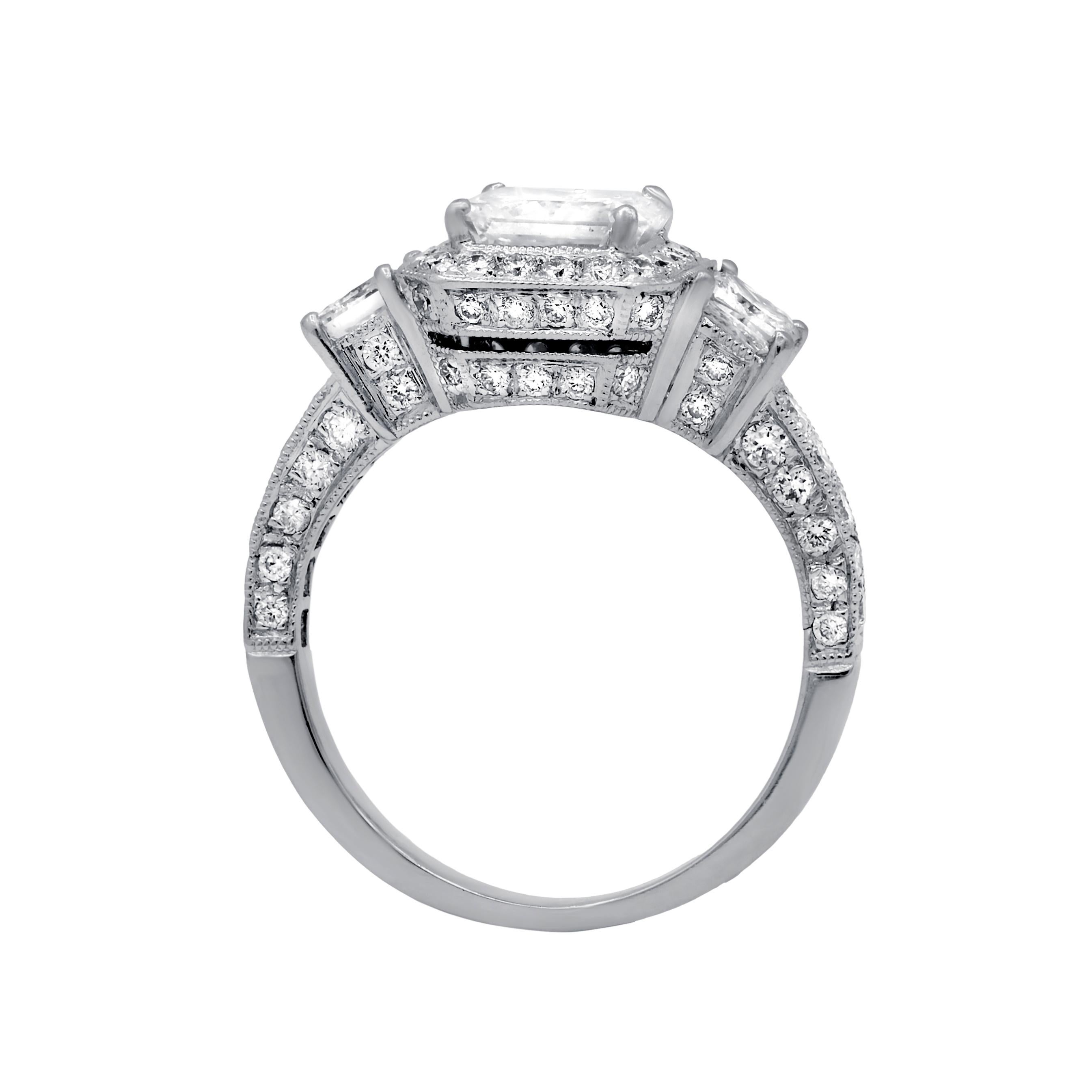 Baroque Diana M GIA Certified 2.42 Ct Diamond Halo Filigree Engagement Ring For Sale