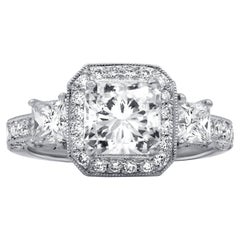 Diana M GIA Certified 2.42 Ct Diamond Halo Filigree Engagement Ring