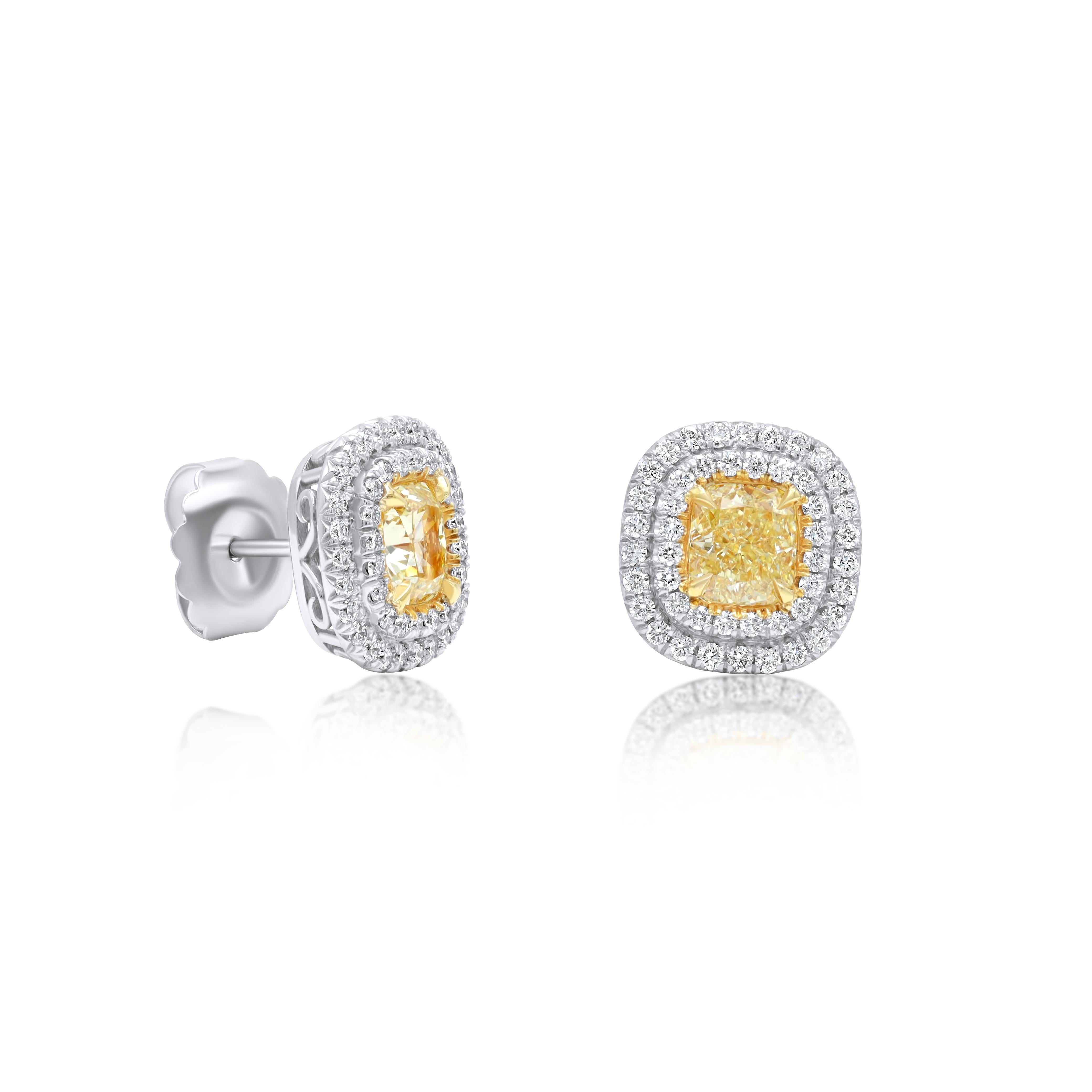 Taglio radiant Diana M GIA certificata 2,45 carati di diamanti gialli radianti e 1,40 carati di diamanti bianchi con borchie a raggiera in vendita