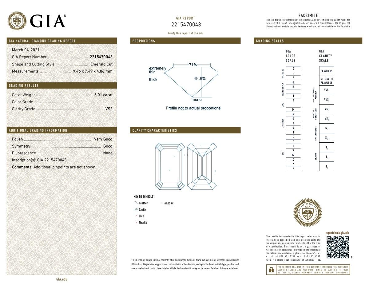 Women's or Men's Diana M GIA Certified 3.01Ct Center Diamond, 0.56Ct Side Diamond Engagement Ring
