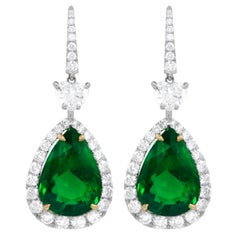 Diana M. GIA Certified Green 15.34 Carat Emerald Drop Earrings