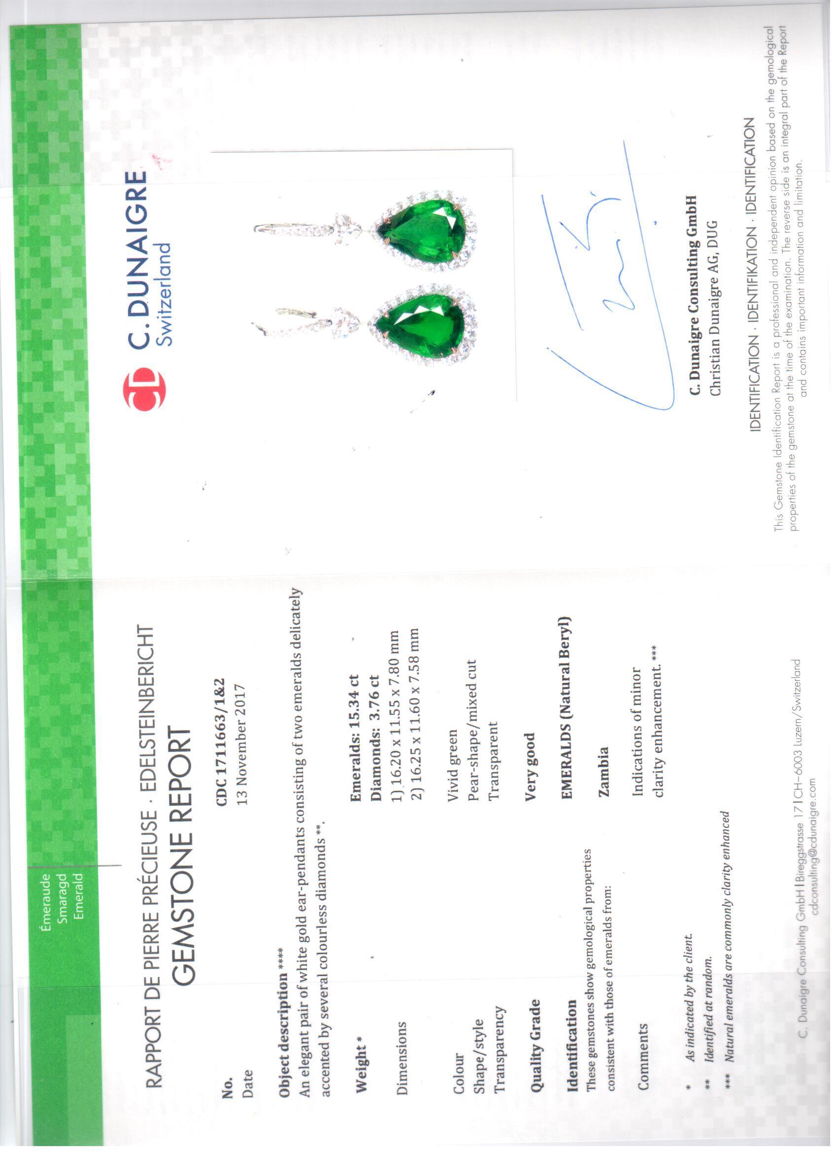 Women's Diana M. GIA Certified Green 15.34 Carat Emerald Drop Earrings  For Sale