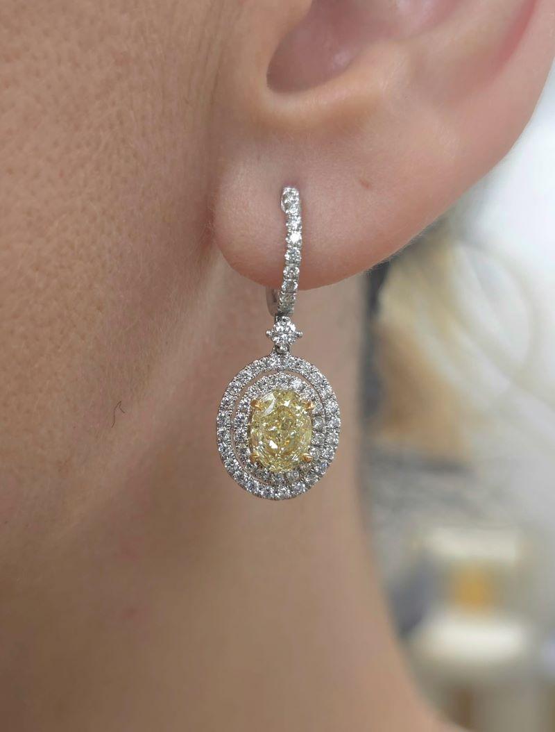 da uomo o donna Diana M. GIA  Orecchini con diamanti ovali giallo chiaro 3,00cts con doppio alone in vendita