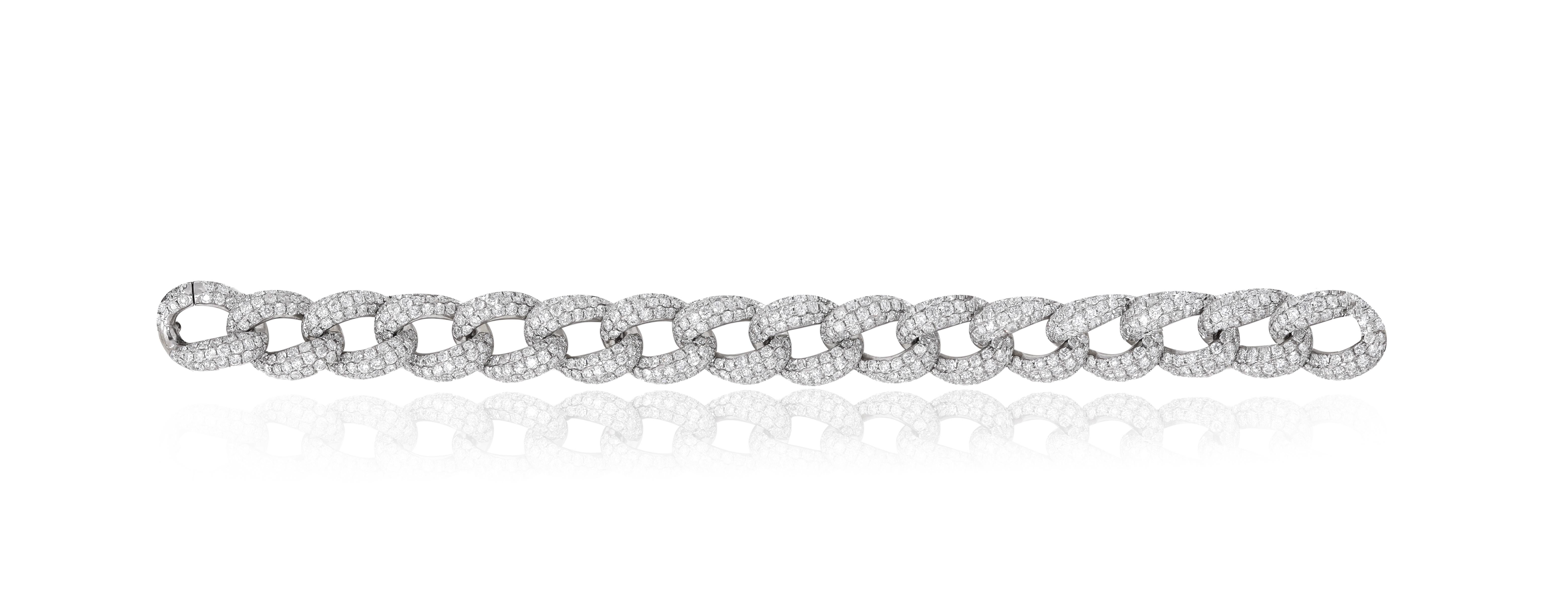 Modern Diana M. Jewels 18kt white gold pave linked bracelet containing 18.78 cts  For Sale