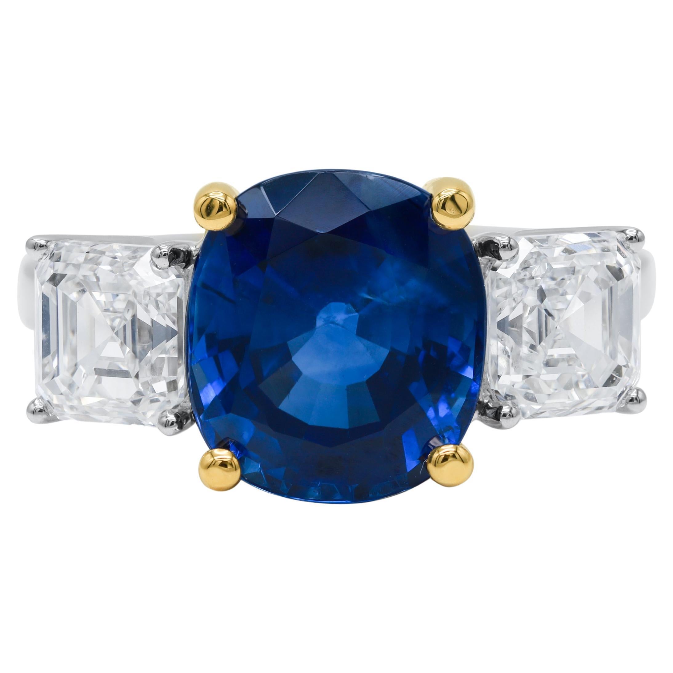 Diana M. 18kt White Gold Sapphire Diamond Ring 5.61cts For Sale