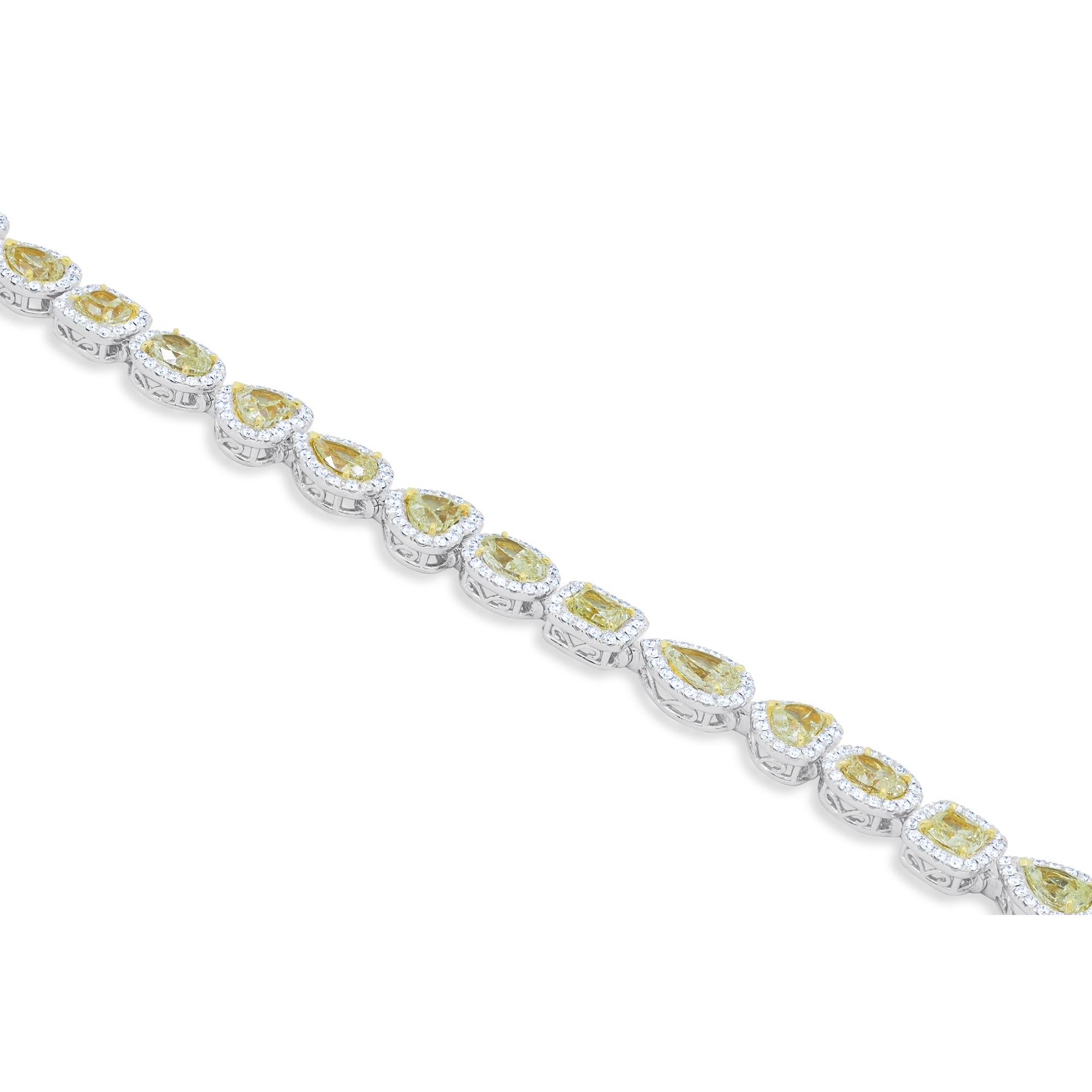 Modern Diana M. Multi Shape Fancy Yellow Diamond Bracelet 18.79ct Yellow and 4.10 Halo For Sale