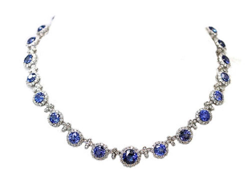 Modern Diana M. one of a kind No Heat Sapphire Necklace 45ct Sapp and 12cts FG VS Diam For Sale