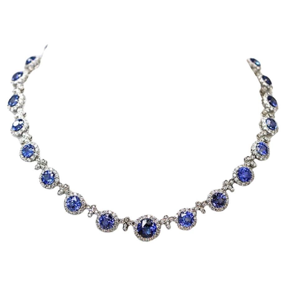 Diana M. one of a kind No Heat Sapphire Necklace 45ct Sapp and 12cts FG VS Diam