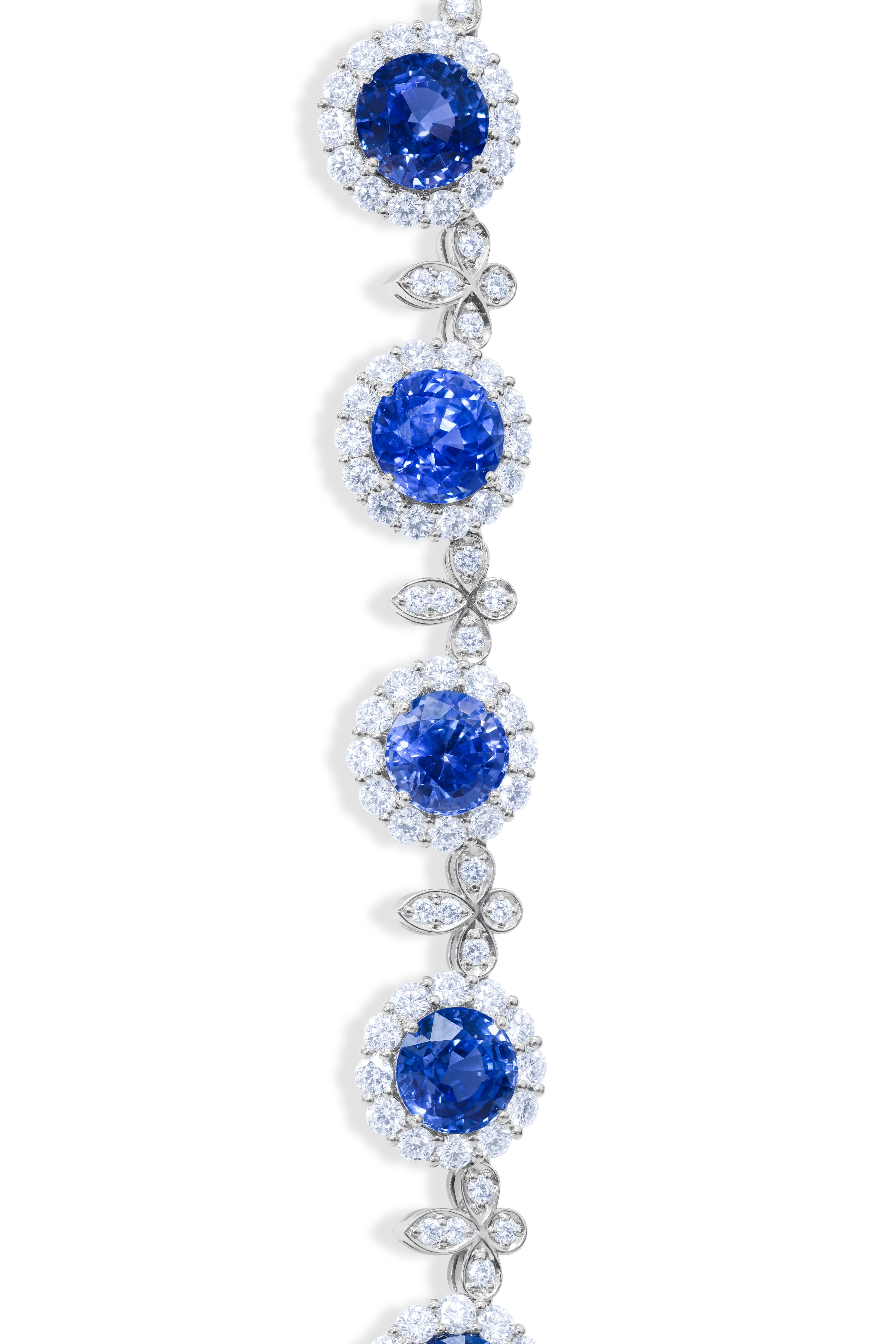 Women's or Men's Diana M. one of a kind No Heat Sapphire Necklace 45ct Sapp and 12cts FG VS Diam For Sale