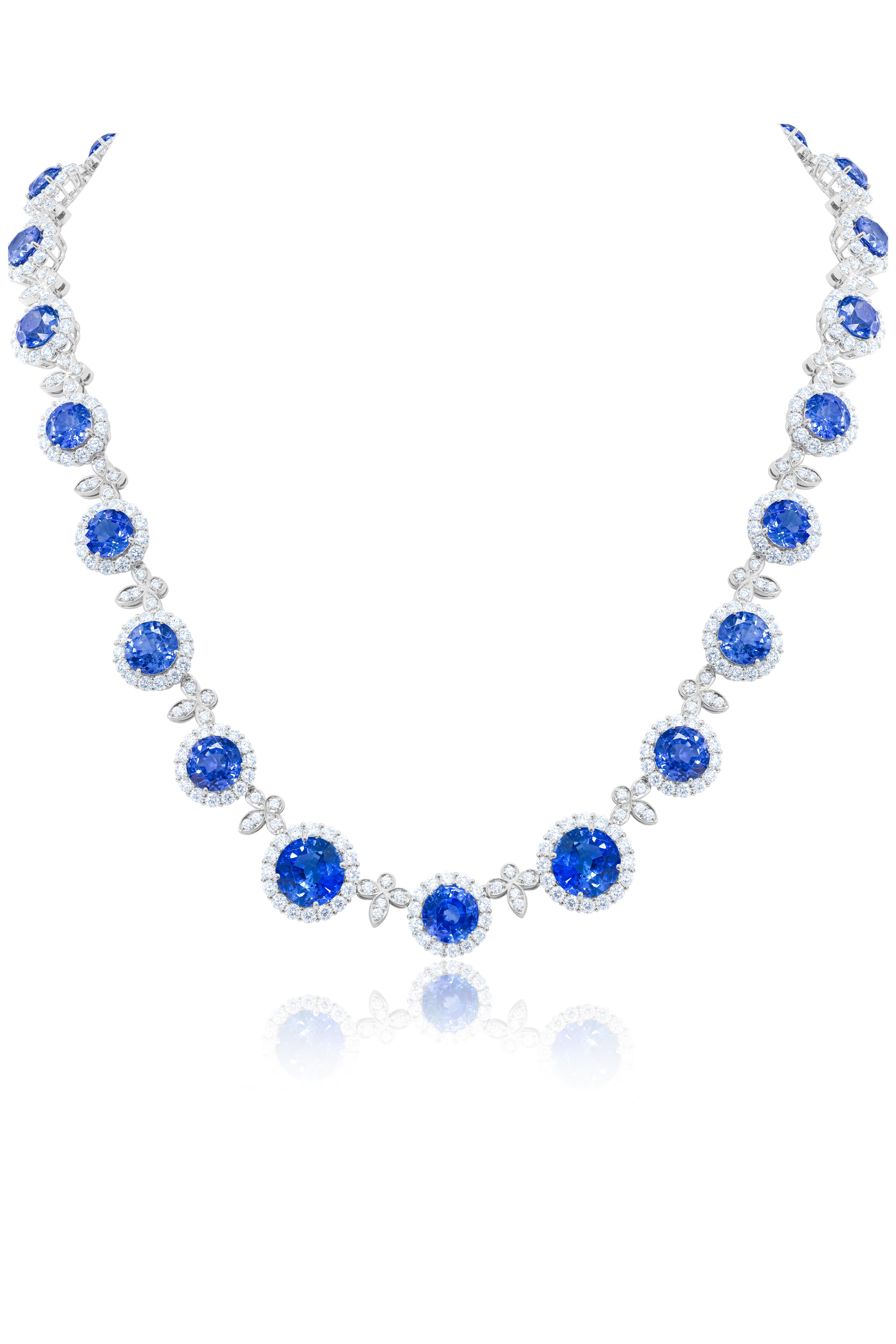 Diana M. one of a kind No Heat Sapphire Necklace 45ct Sapp and 12cts FG VS Diam For Sale 1