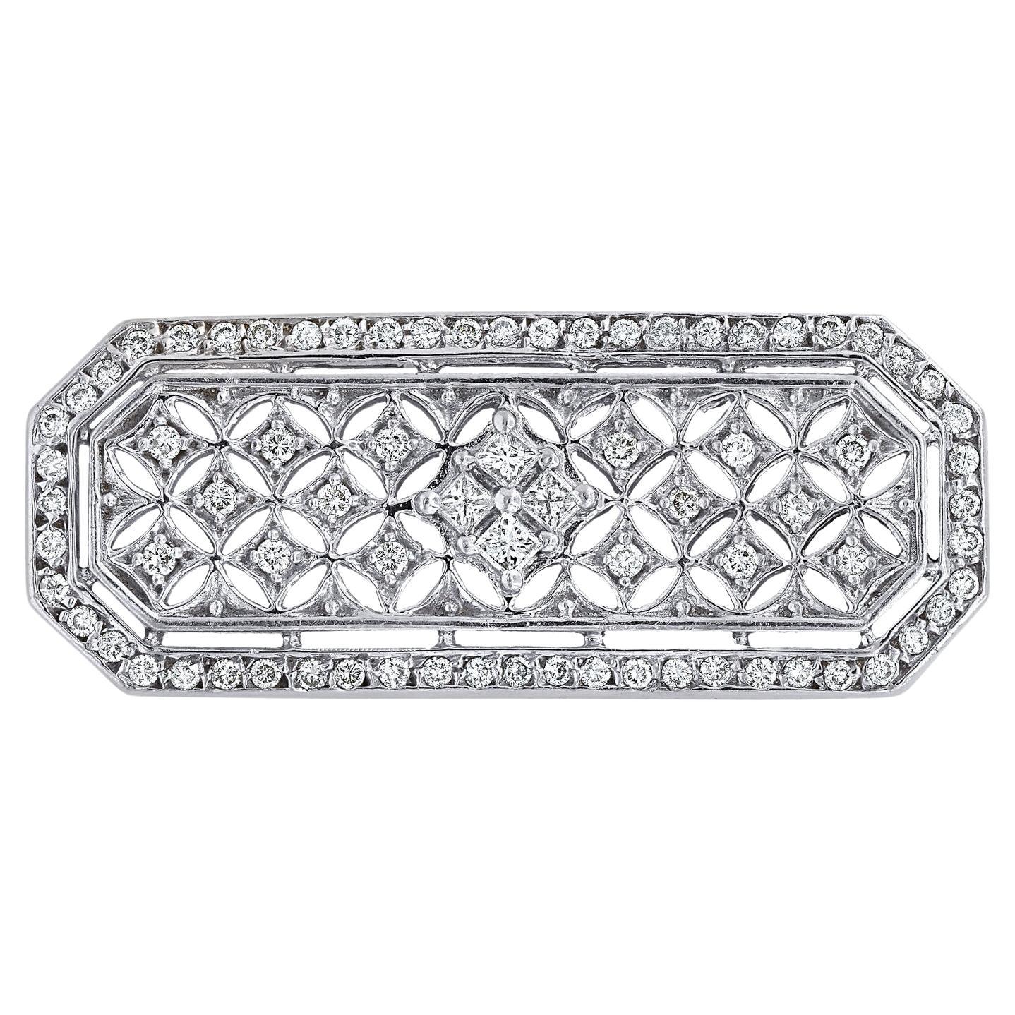 Diana M. Openwork 14 kt white gold diamond pin/brooch adorned with 1.60 cts  For Sale