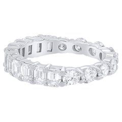 Diana M Platinum 5.75 Ct Emerald Cut & Round Diamond Ring
