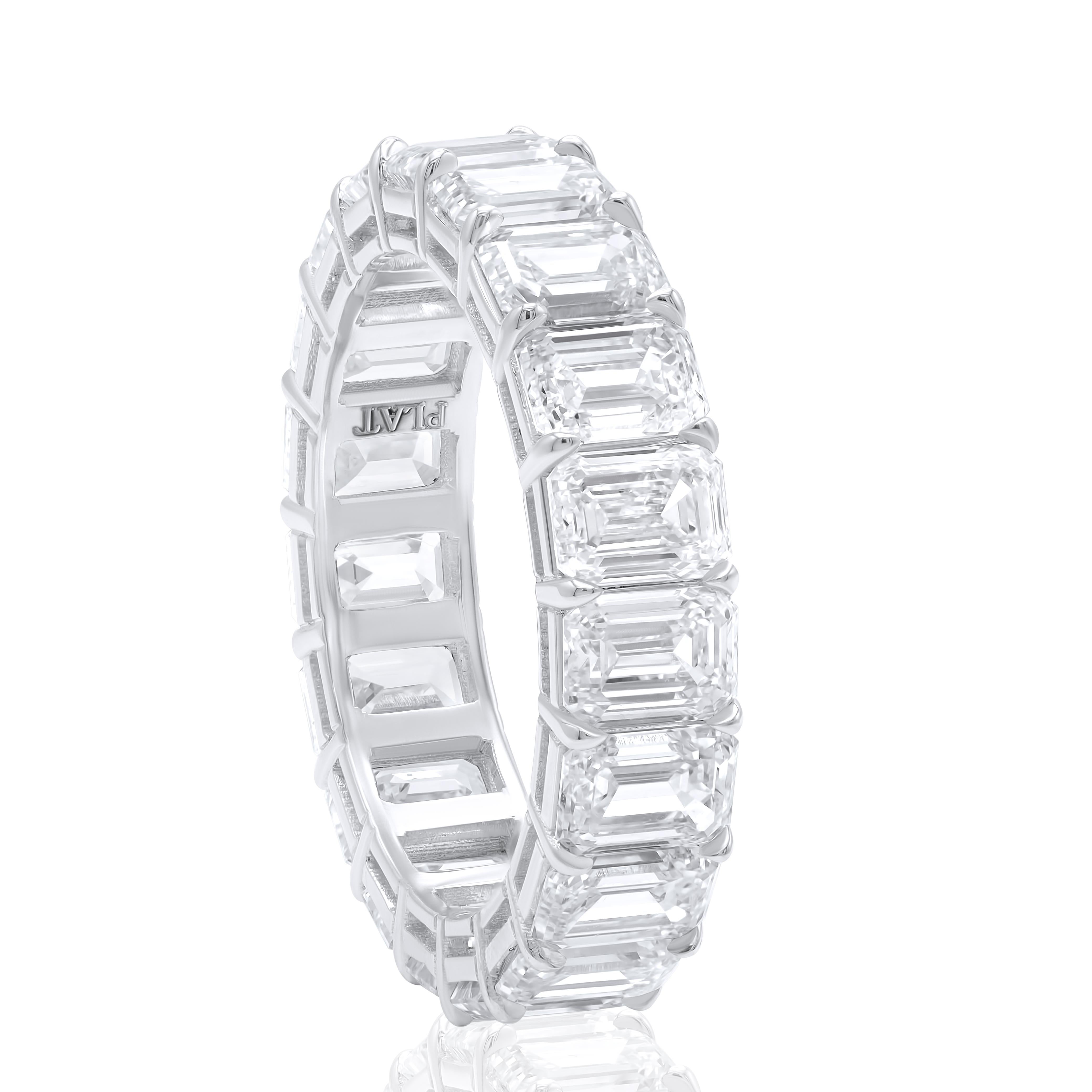 Modern Diana M Platinum GIA Certified 11.26 Ct Emerald Cut Diamond Eternity Band For Sale