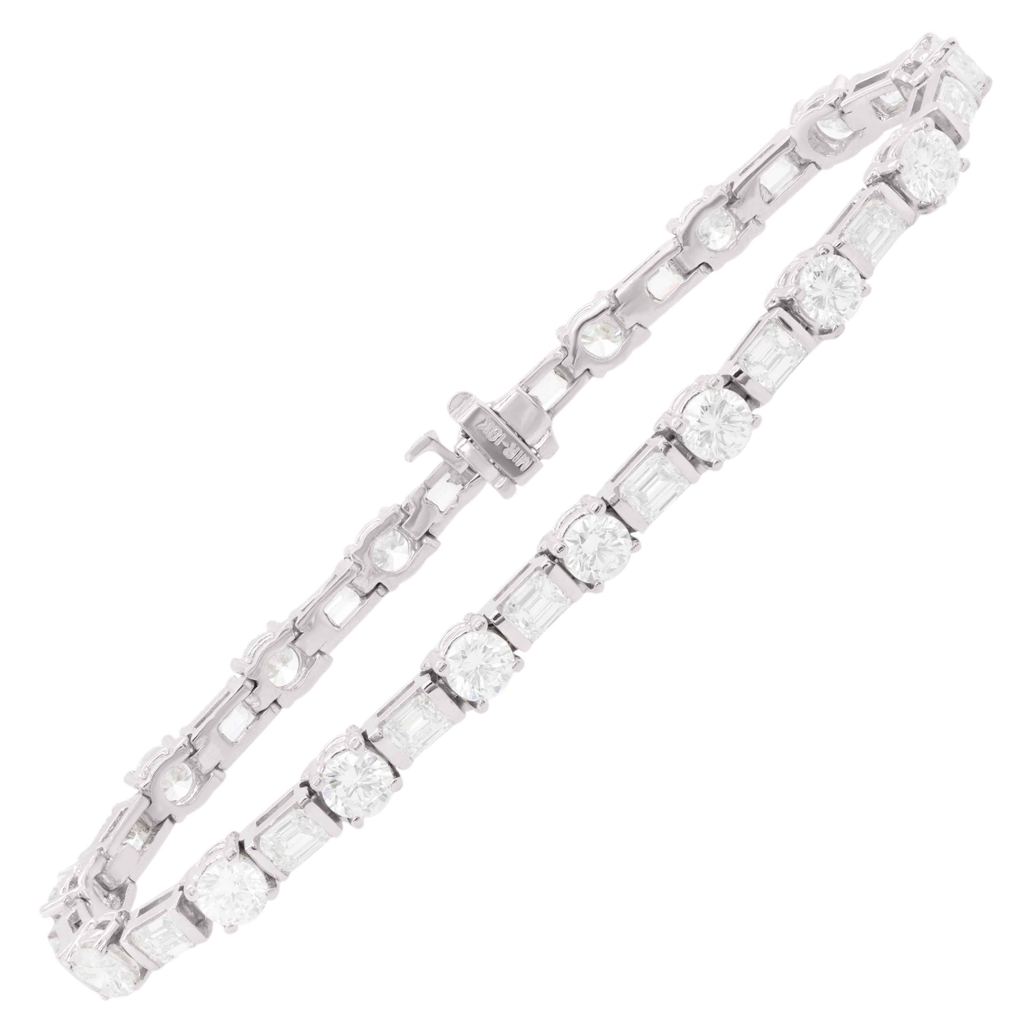 Diana M. Platinum 13.20 ct Round and Emerald Cut Diamond Tennis Bracelet