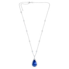 Diana M  Colgante de Platino con Zafiro de 14,43 ct y Halo de Diamantes de 60 ct