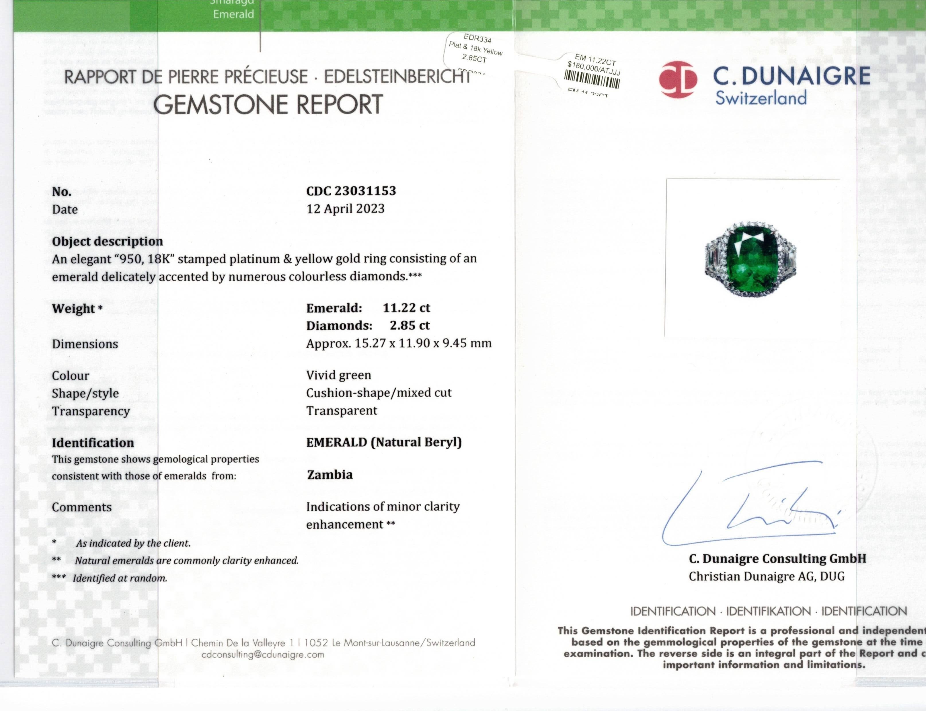 Diana M. Platinum 18 Kt Yellow Gold 11.22 Ct Emerald and 2.85 Ct Diamond Ring In New Condition For Sale In New York, NY
