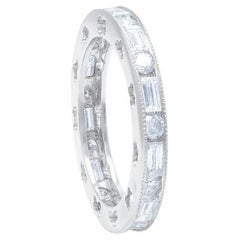 Diana M Platino 2.30 Ct Diamante Redondo y Baguette Eternidad Filigrana Anillo