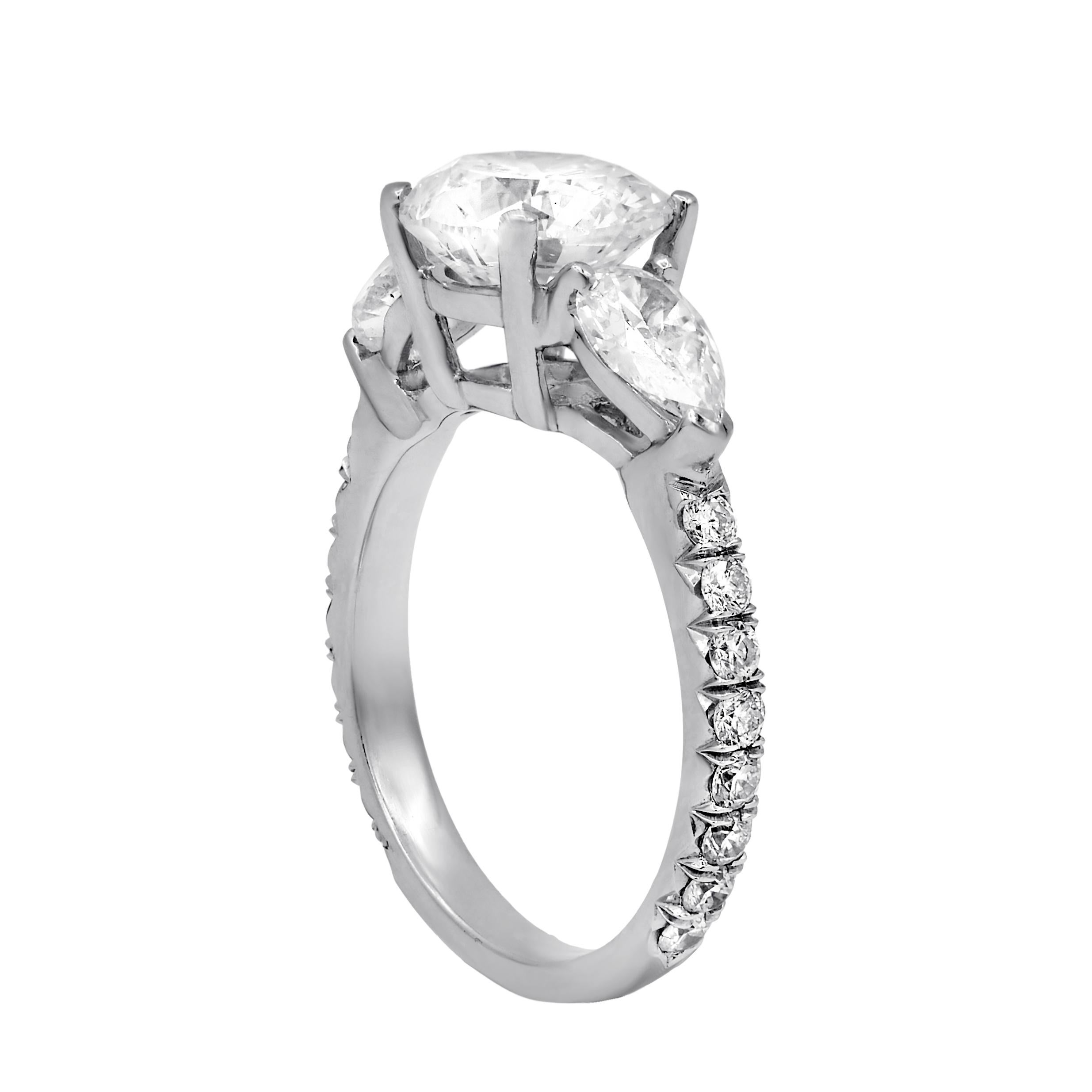Modern Diana M Platinum 2.44 CT Round Diamond & 1.35 Ct Side Stone Engagement Ring For Sale