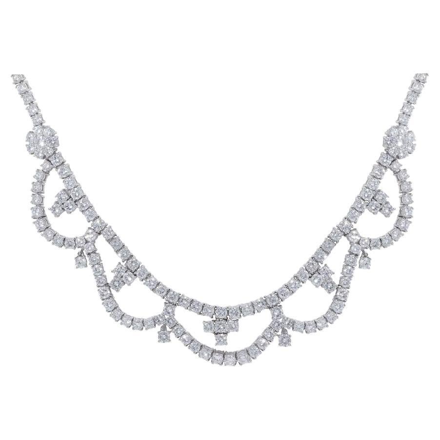 Diana M Platinum 26.80cts Round Diamond Flower Necklace For Sale