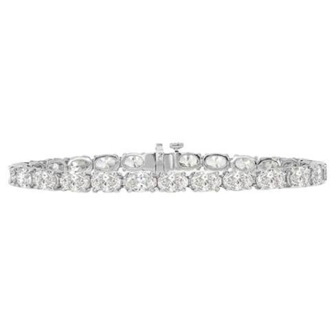 Diana M. Bracelet tennis en platine à 4 griffes avec diamants ovales 14,31 carats 