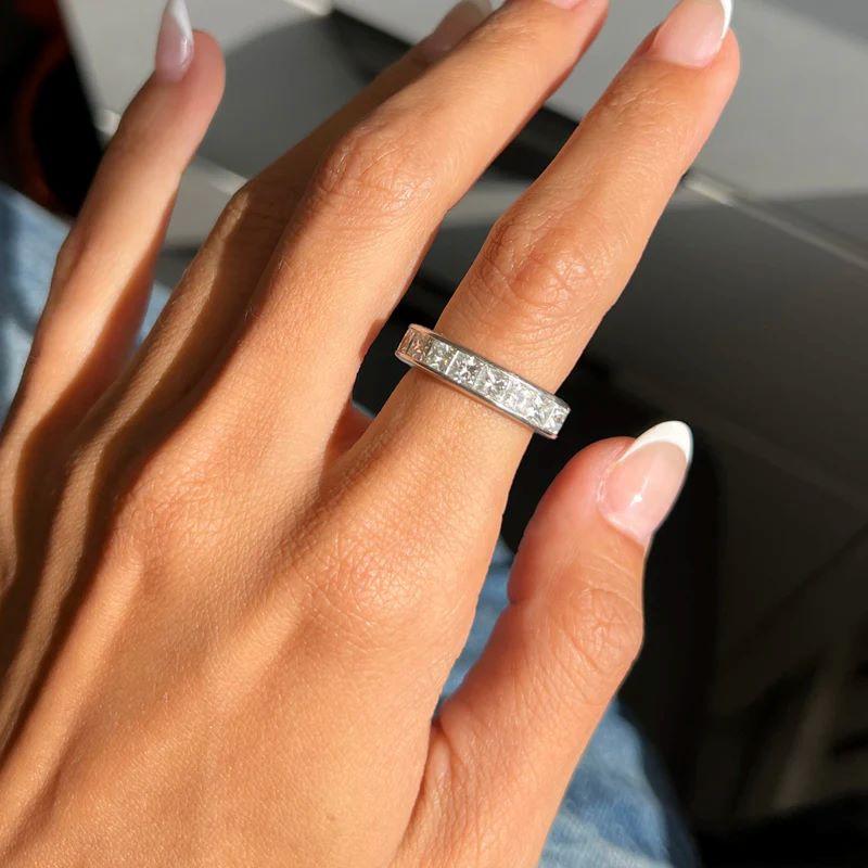 Diana M Platinum 4.93 Ct Princess Cut Diamond Eternity Wedding Band For Sale 1