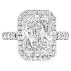 Diana A&M in platino 5,01 carati di diamanti taglio radiante - Anello aureola