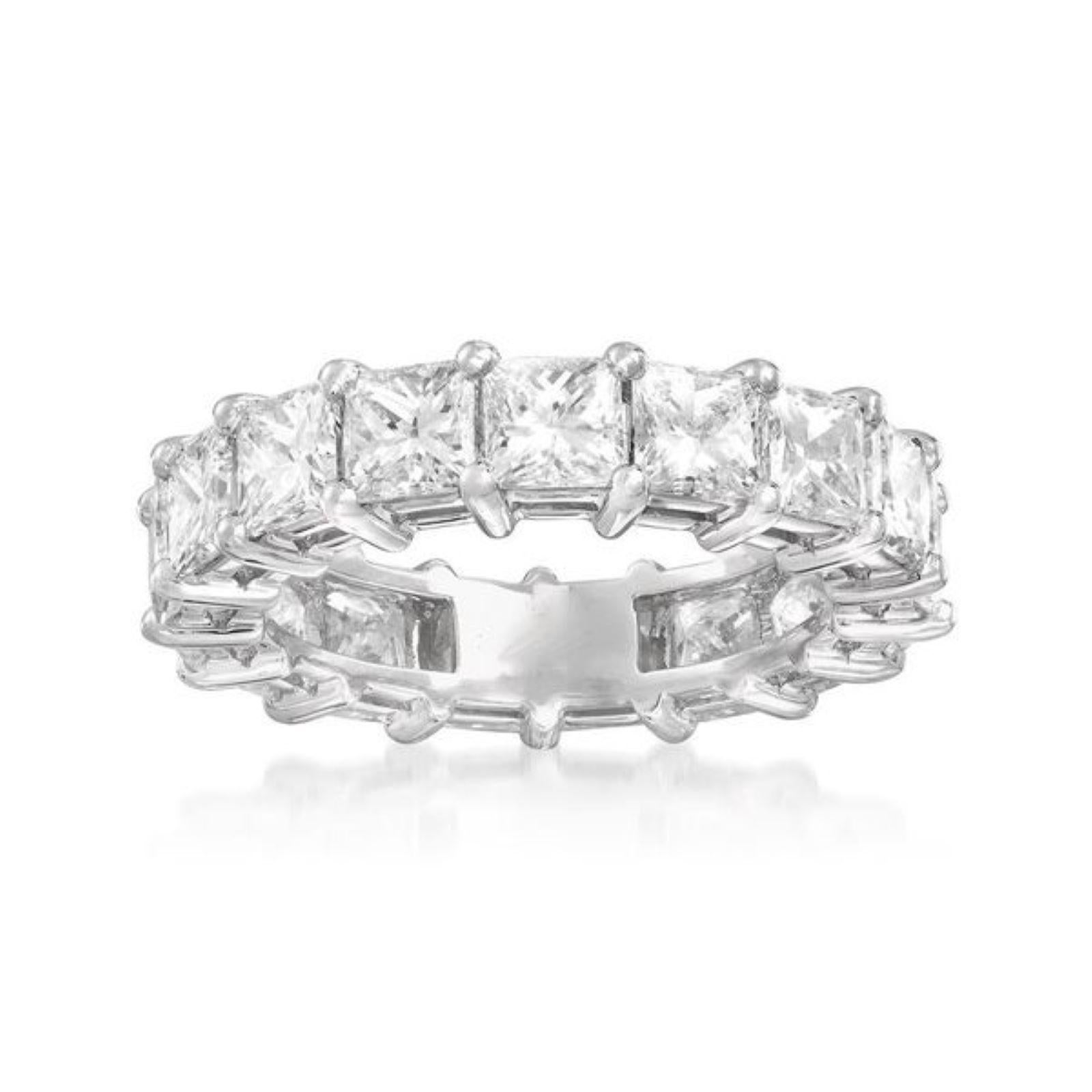 Modern Diana M Platinum 5.70 Carat Princess Cut Diamond Eternity Wedding Band Ring For Sale