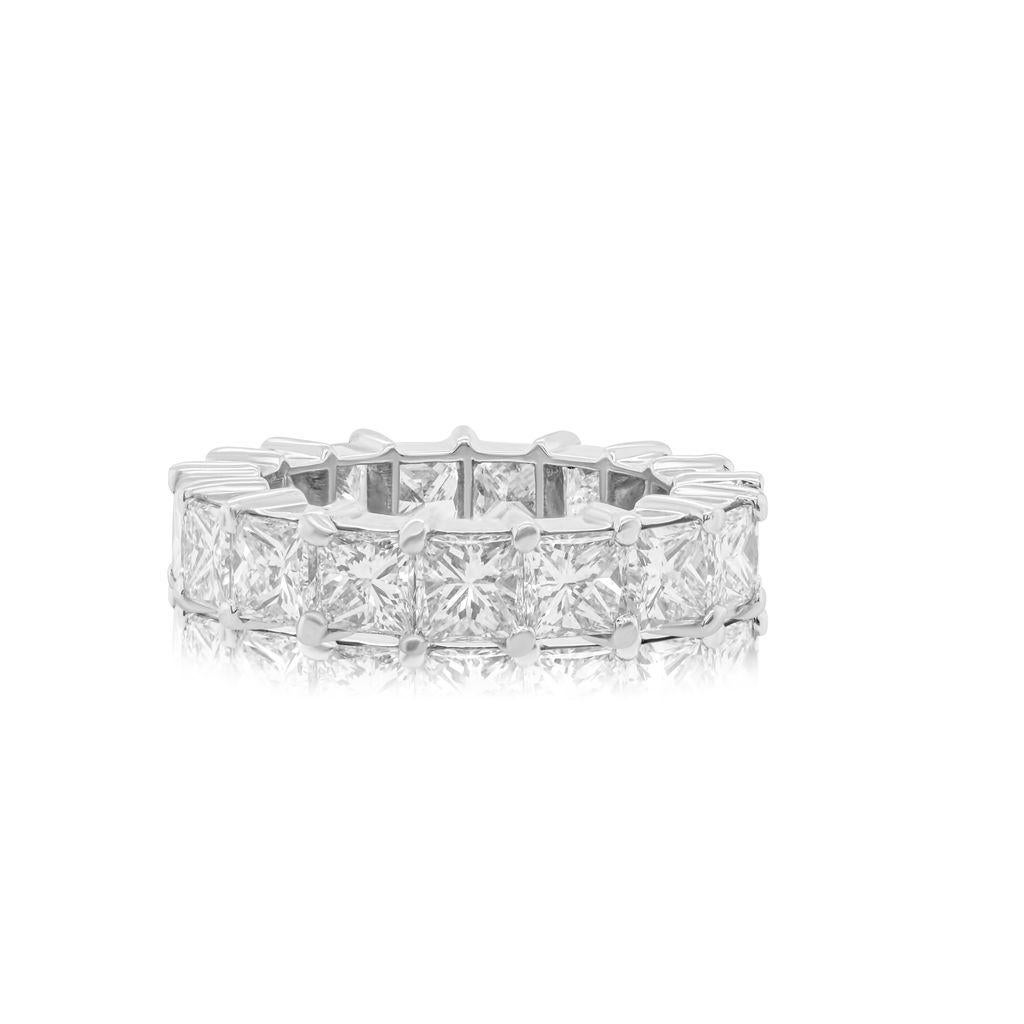 Diana M Platinum 5.70 Carat Princess Cut Diamond Eternity Wedding Band Ring In New Condition For Sale In New York, NY